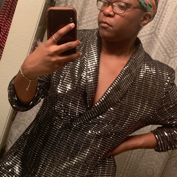 Silver Sequin Blazer Dress - Picture 2 of 3